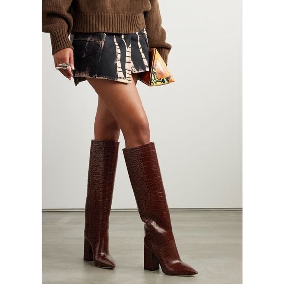 Paris Texas Womens Anja 70MM Croc-Embossed Leather Tall Boots Brown Sz 38.5 - Picture 2 of 8